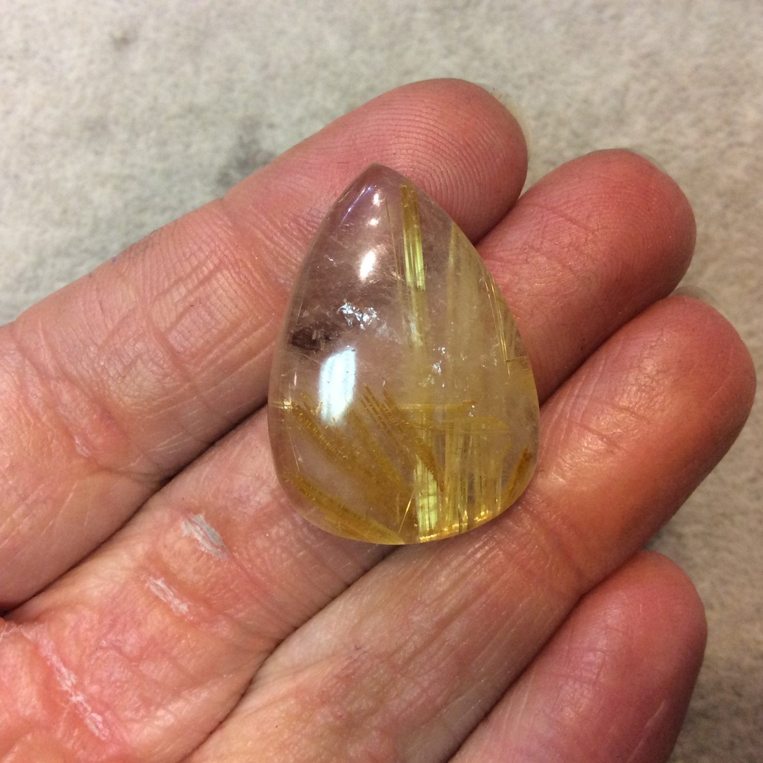 OOAK Natural Golden Rutilated Quartz Pear/Teardrop Shaped Flat Back Cabochon - Measuring 22mm x 30mm, 8mm Dome Height - Quality Gemstone Cab