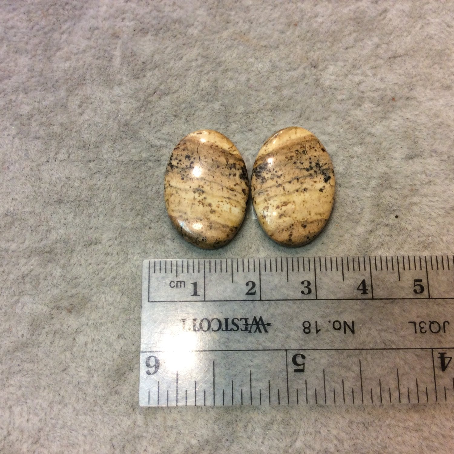 OOAK Matching Pair of Natural Picture Jasper Oval Shaped Flat Back Cabochons - Measuring 16mm x 23mm, 4mm Dome Height - Quality Gemstone