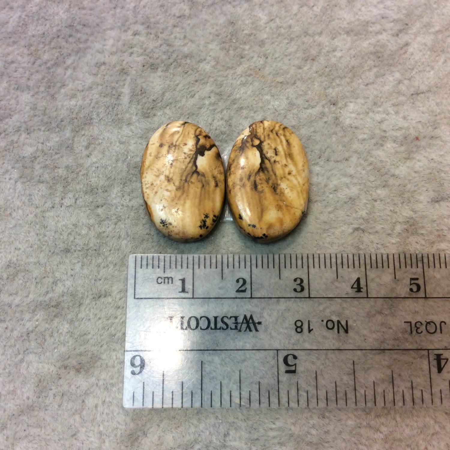 OOAK Matching Pair of Natural Picture Jasper Oval Shaped Flat Back Cabochons - Measuring 15mm x 23mm, 5mm Dome Height - Quality Gemstone