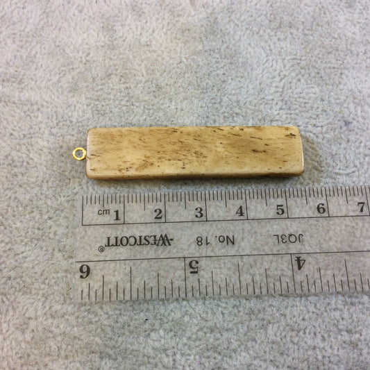 Light Brown Vertical Rectangle/Bar Shaped Carved Natural Ox Bone Focal Pendant - Measuring 13mm x 54mm Approximately - Sold Individually