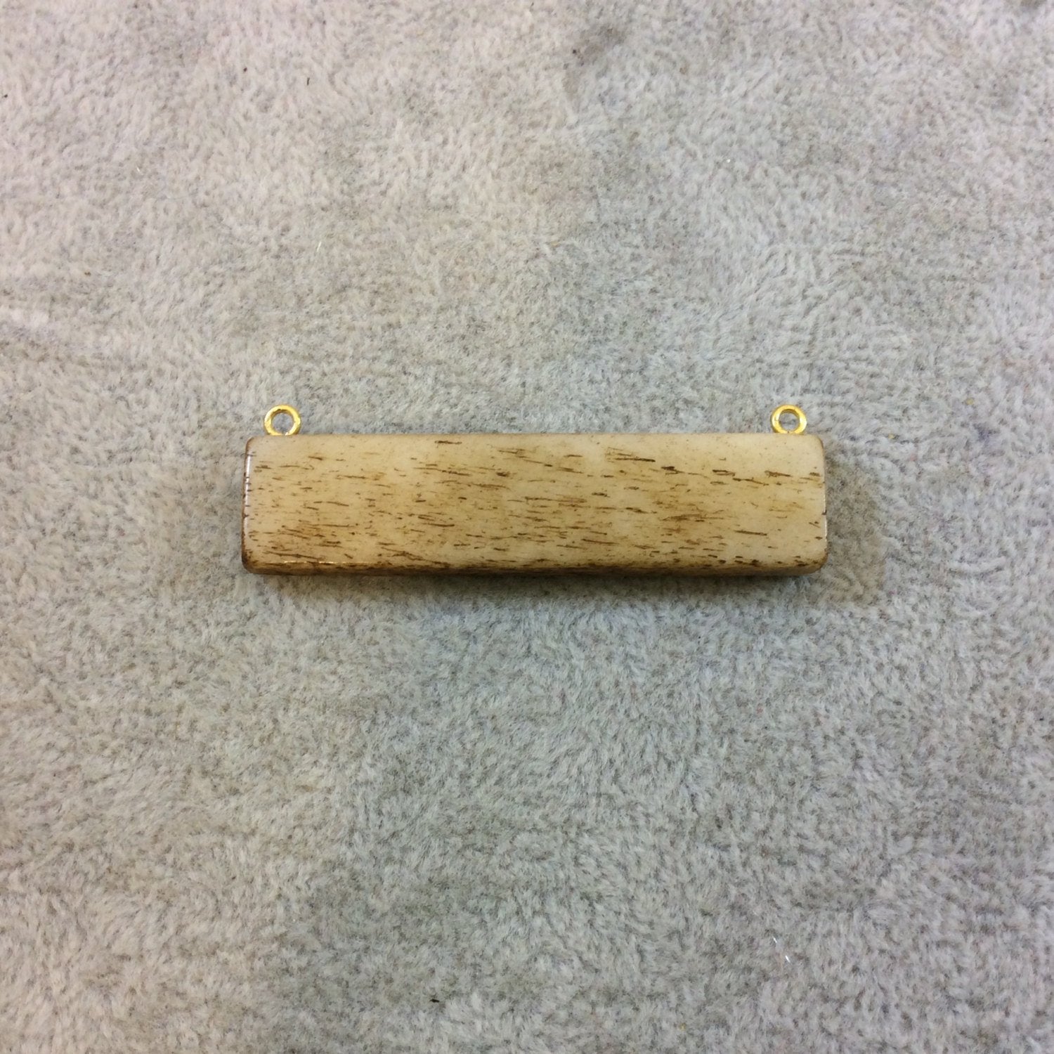 Light Brown Horizontal Rectangle/Bar Shaped Carved Natural Ox Bone Focal Pendant - Measuring 13mm x 54mm Approximately - Sold Individually