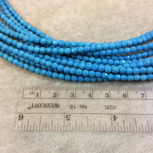 4mm Faceted Dyed Sky Blue Howlite Round/Ball Shaped Beads - Sold by 15.75" Strands (Approx. 106 Beads) - Natural Semi-Precious Gemstone