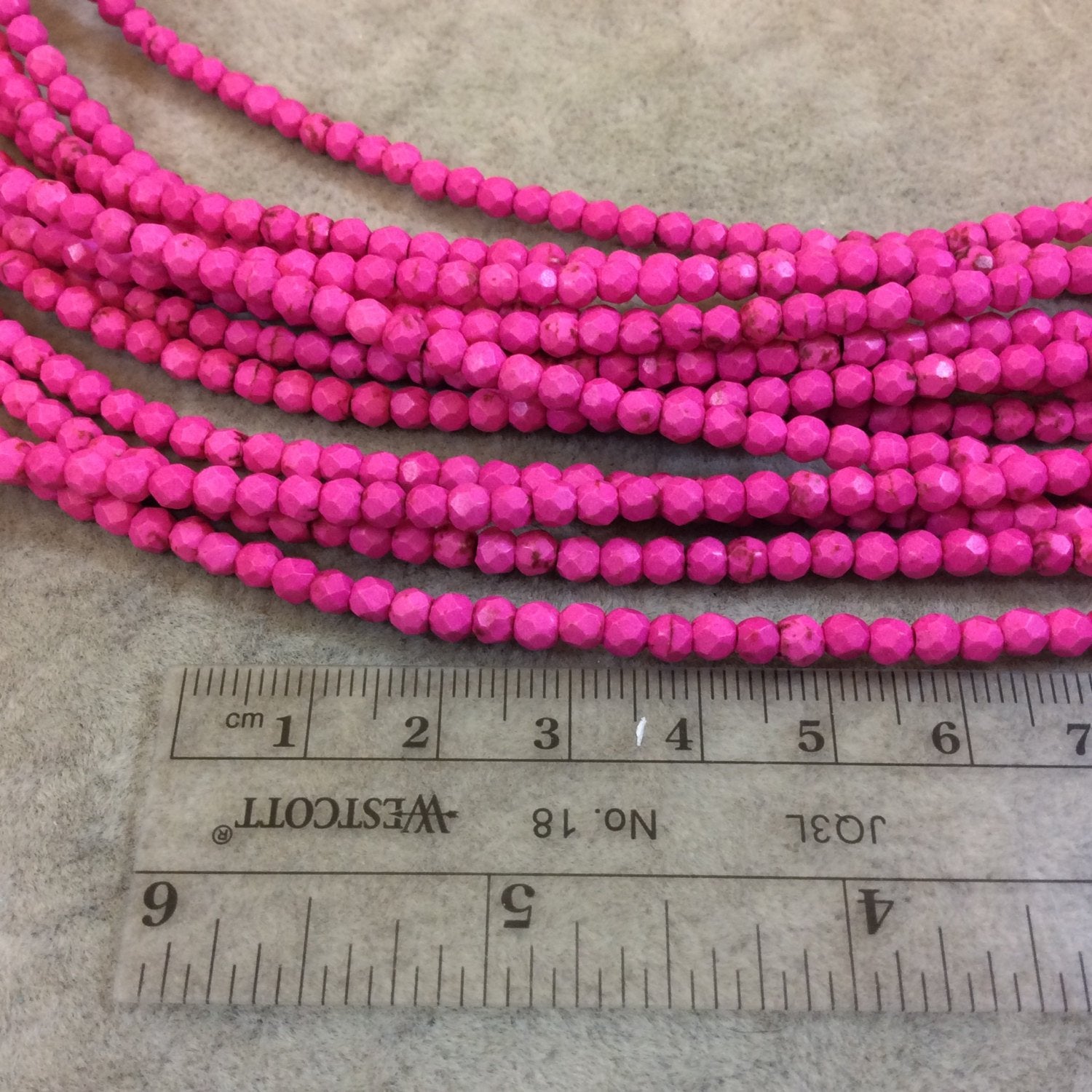 4mm Faceted Dyed Bright Pink Howlite Round/Ball Shape Beads - Sold by 15.75" Strands (Approx. 106 Beads) - Natural Semi-Precious Gemstone