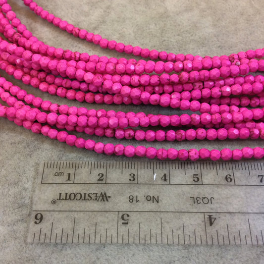 4mm Faceted Dyed Bright Pink Howlite Round/Ball Shape Beads - Sold by 15.75" Strands (Approx. 106 Beads) - Natural Semi-Precious Gemstone