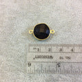 Gold Plated Faceted Hydro (Lab Created) Jet Black Onyx Round/Coin Shaped Bezel Connector - Measuring 15mm x 15mm - Sold Individually