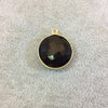 Gold Plated Faceted Hydro (Lab Created) Jet Black Onyx Round/Coin Shaped Bezel Pendant - Measuring 18mm x 18mm - Sold Individually