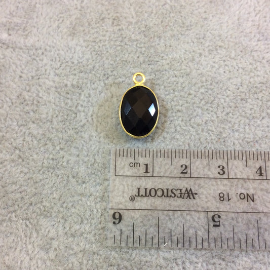 Gold Plated Faceted Hydro (Lab Created) Jet Black Onyx Oblong Oval Shaped Bezel Pendant - Measuring 10mm x 14mm - Sold Individually
