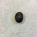 Gold Plated Faceted Hydro (Lab Created) Jet Black Onyx Oblong Oval Shaped Bezel Pendant - Measuring 15mm x 20mm - Sold Individually