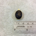 Gold Plated Faceted Hydro (Lab Created) Jet Black Onyx Oblong Oval Shaped Bezel Pendant - Measuring 15mm x 20mm - Sold Individually