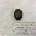Gold Plated Faceted Hydro (Lab Created) Jet Black Onyx Oblong Oval Shaped Bezel Pendant - Measuring 18mm x 25mm - Sold Individually