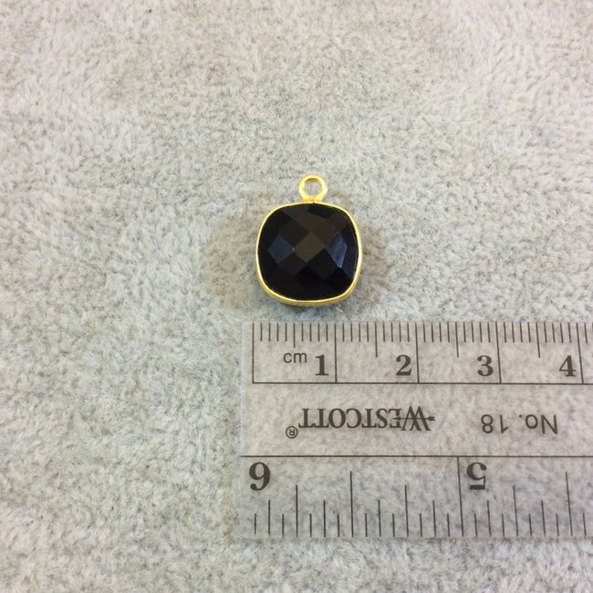 Gold Plated Faceted Hydro (Lab Created) Jet Black Onyx Square Shaped Bezel Pendant - Measuring 12mm x 12mm - Sold Individually