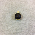 Gold Plated Faceted Hydro (Lab Created) Jet Black Onyx Square Shaped Bezel Pendant - Measuring 12mm x 12mm - Sold Individually