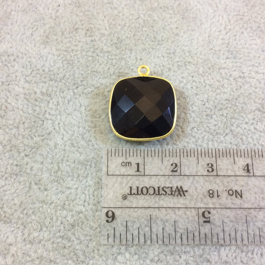 Gold Plated Faceted Hydro (Lab Created) Jet Black Onyx Square Shaped Bezel Pendant - Measuring 18mm x 18mm - Sold Individually