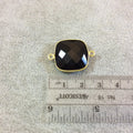Gold Plated Faceted Hydro (Lab Created) Jet Black Onyx Square Shaped Bezel Connector - Measuring 18mm x 18mm - Sold Individually