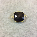 Gold Plated Faceted Hydro (Lab Created) Jet Black Onyx Square Shaped Bezel Connector - Measuring 18mm x 18mm - Sold Individually