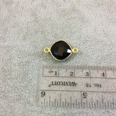 Gold Plated Faceted Hydro (Lab Created) Jet Black Onyx Diamond Shaped Bezel Connector - Measuring 12mm x 12mm - Sold Individually