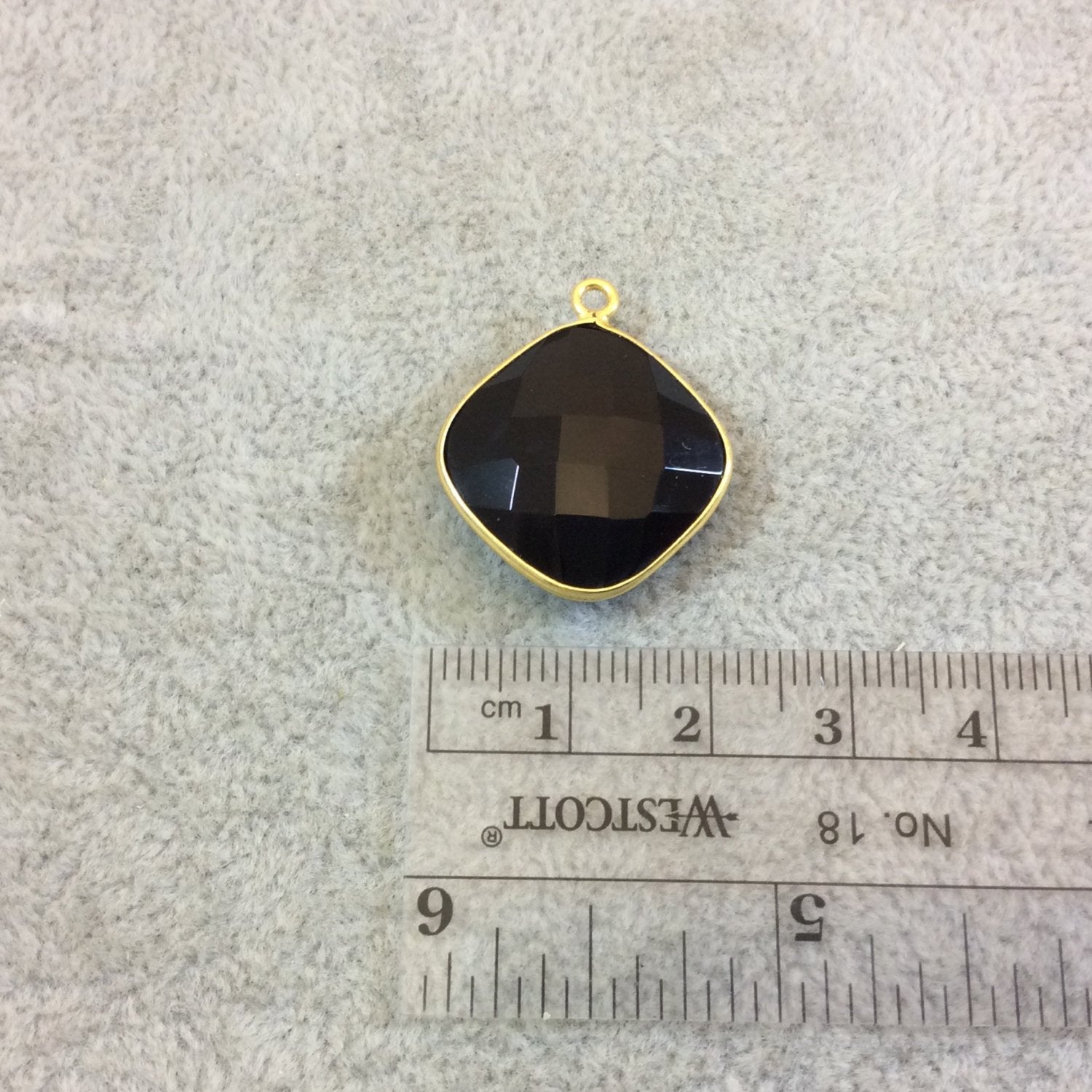 Gold Plated Faceted Hydro (Lab Created) Jet Black Onyx Diamond Shaped Bezel Pendant - Measuring 18mm x 18mm - Sold Individually