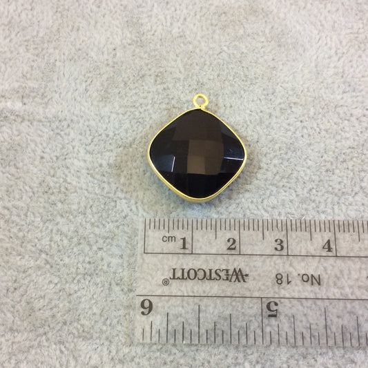 Gold Plated Faceted Hydro (Lab Created) Jet Black Onyx Diamond Shaped Bezel Pendant - Measuring 18mm x 18mm - Sold Individually