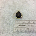 Hydro Jet Black Onyx Bezel | Gold Plated Faceted (Lab Created) Pear Teardrop Shaped Pendant - Measuring 12mm x 16mm - Sold Individually
