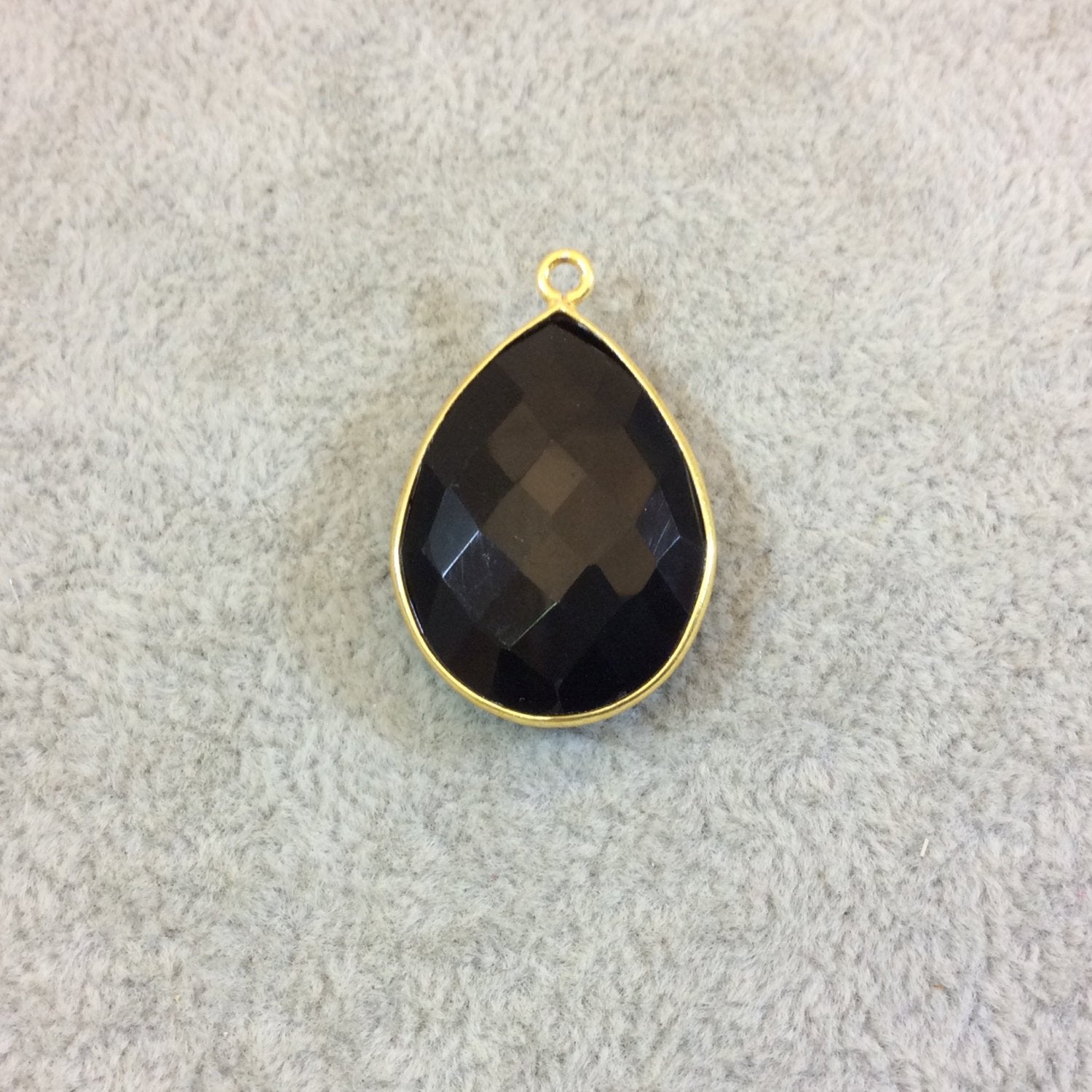 Gold Plated Faceted Hydro (Lab Created) Jet Black Onyx Pear/Teardrop Shaped Bezel Pendant - Measuring 18mm x 25mm - Sold Individually