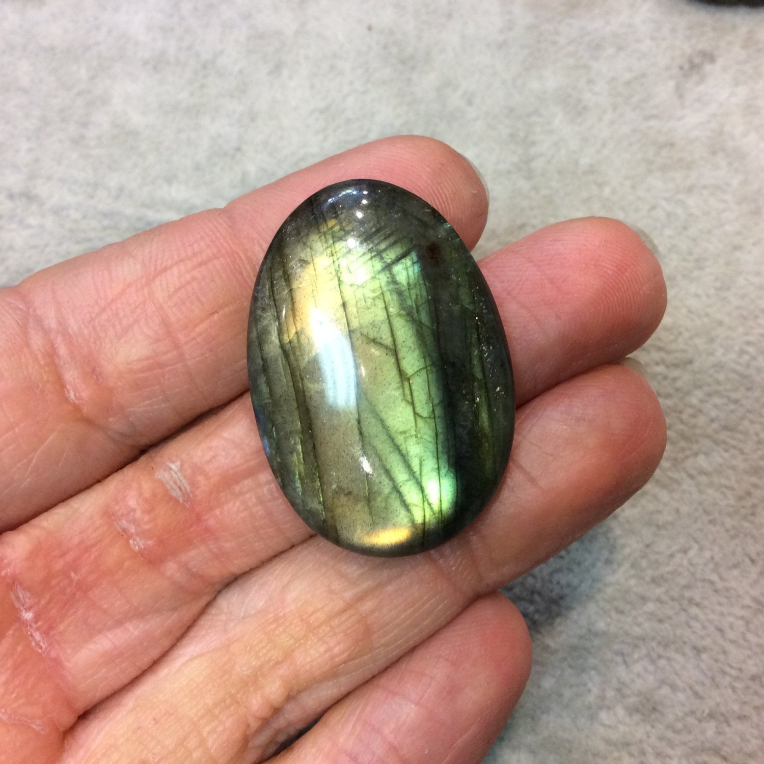 SPECIAL BATCH - AAA Oval Shaped Green/Yellow Labradorite Domed Back Cabochon - Measuring 24mm x 35mm, 9mm Dome Height - Gemstone Cab