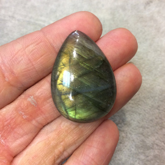 SPECIAL BATCH - AAA Pear/Teardrop Shaped Green Labradorite Flat Back Cabochon - Measuring 26mm x 35mm, 7mm Dome Height - Gemstone Cab