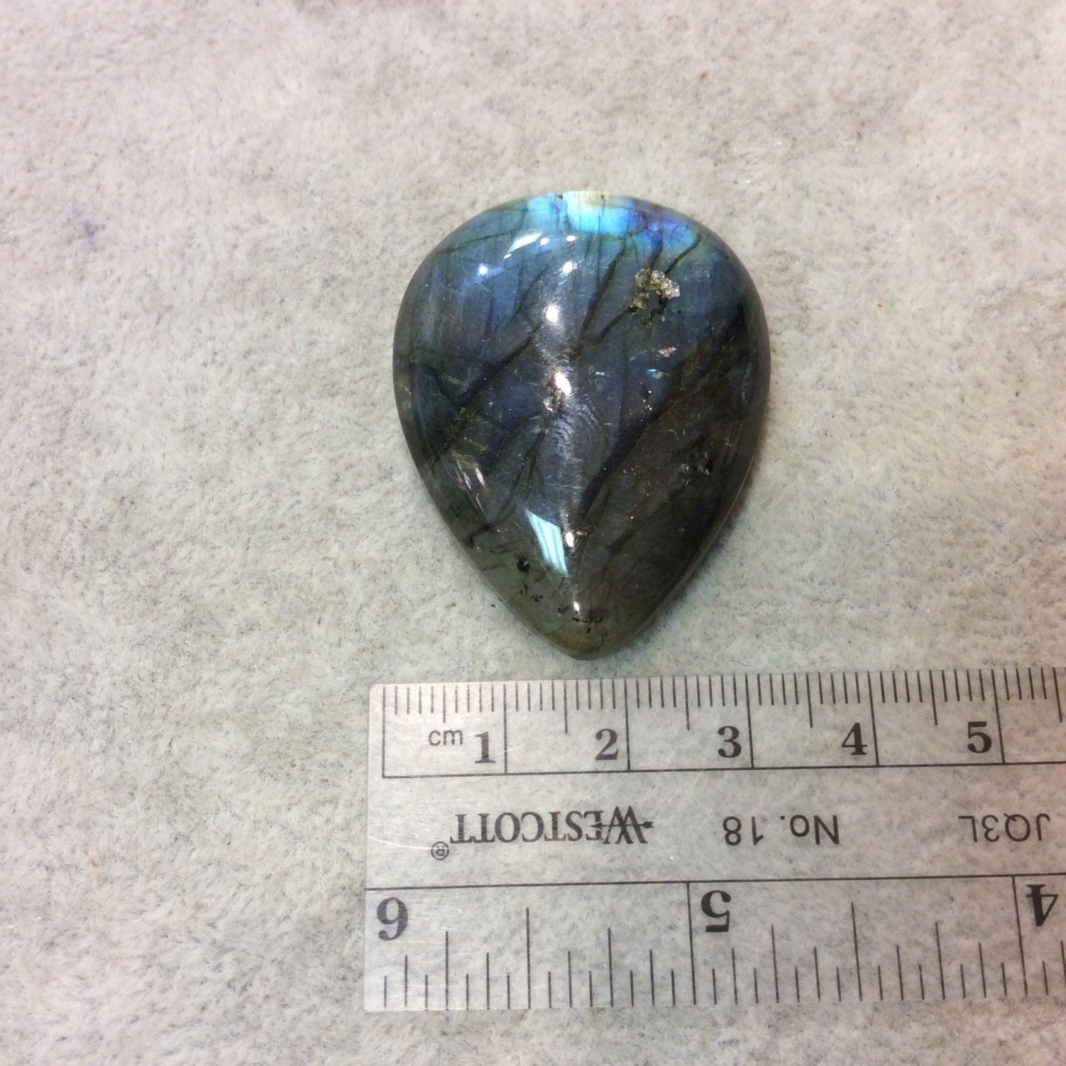 SPECIAL BATCH - AAA Pear/Teardrop Shaped Rainbow Labradorite Domed Back Cabochon - Measuring 33mm x 43mm, 9mm Dome Height - Gemstone Cab