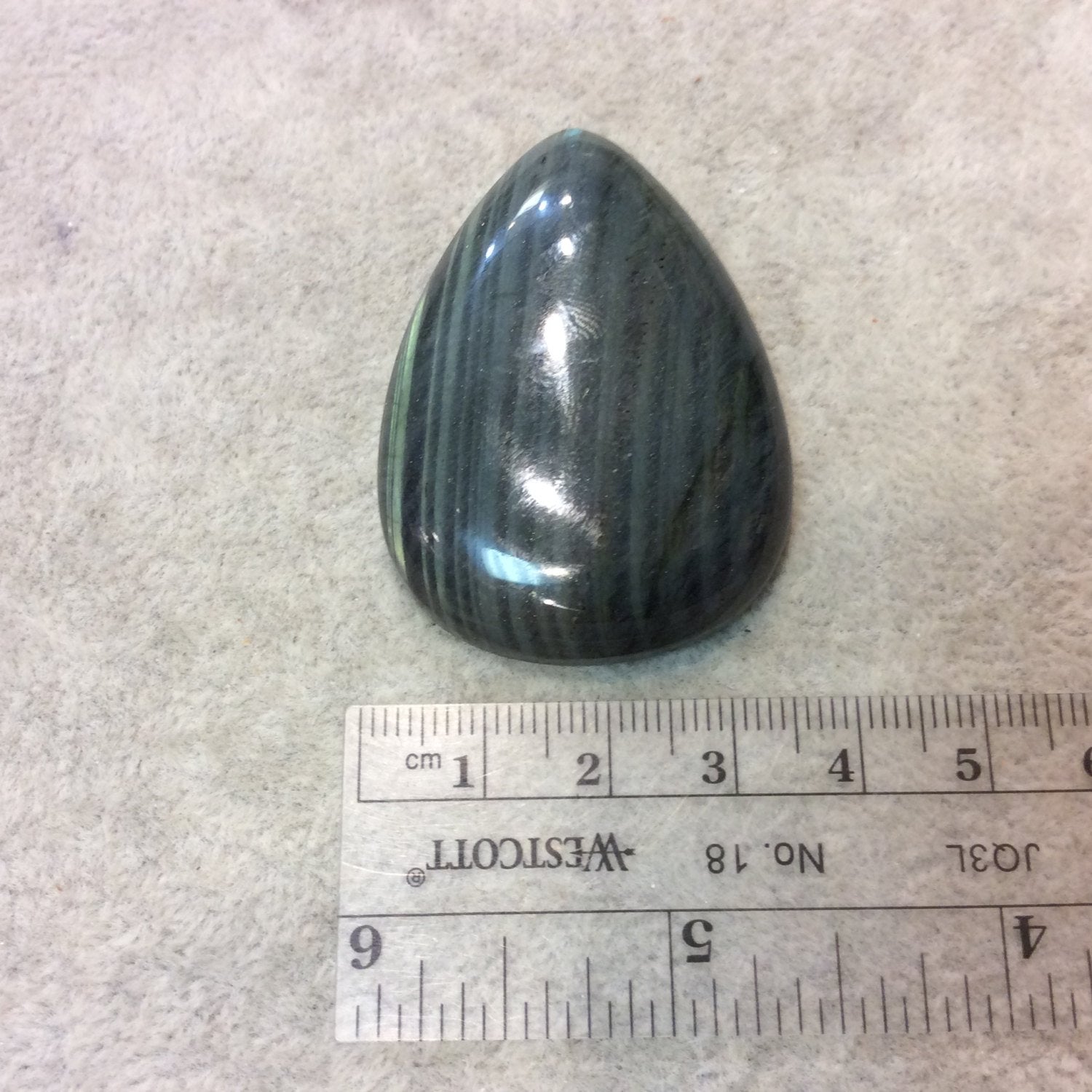 SPECIAL BATCH - AAA Pear/Teardrop Shape Green/Yellow Labradorite Domed Back Cabochon - Measuring 35mm x 49mm, 8mm Dome Height - Gemstone Cab
