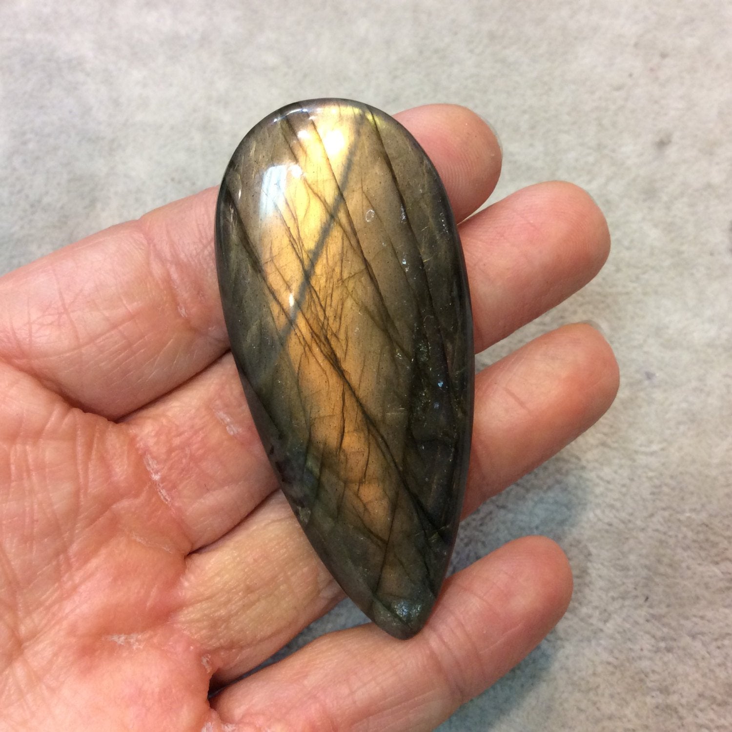 SPECIAL BATCH - AAA Pear/Teardrop Shape Peach/Orange Labradorite Domed Back Cabochon - Measuring 30mm x 69mm, 9mm Dome Height - Gemstone Cab