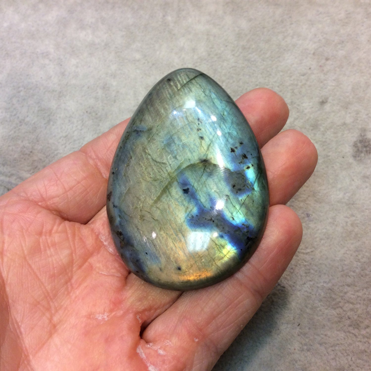 SPECIAL BATCH - AAA Pear/Teardrop Shaped Rainbow Labradorite Domed Back Cabochon - Measuring 45mm x 68mm, 12mm Dome Height - Gemstone Cab