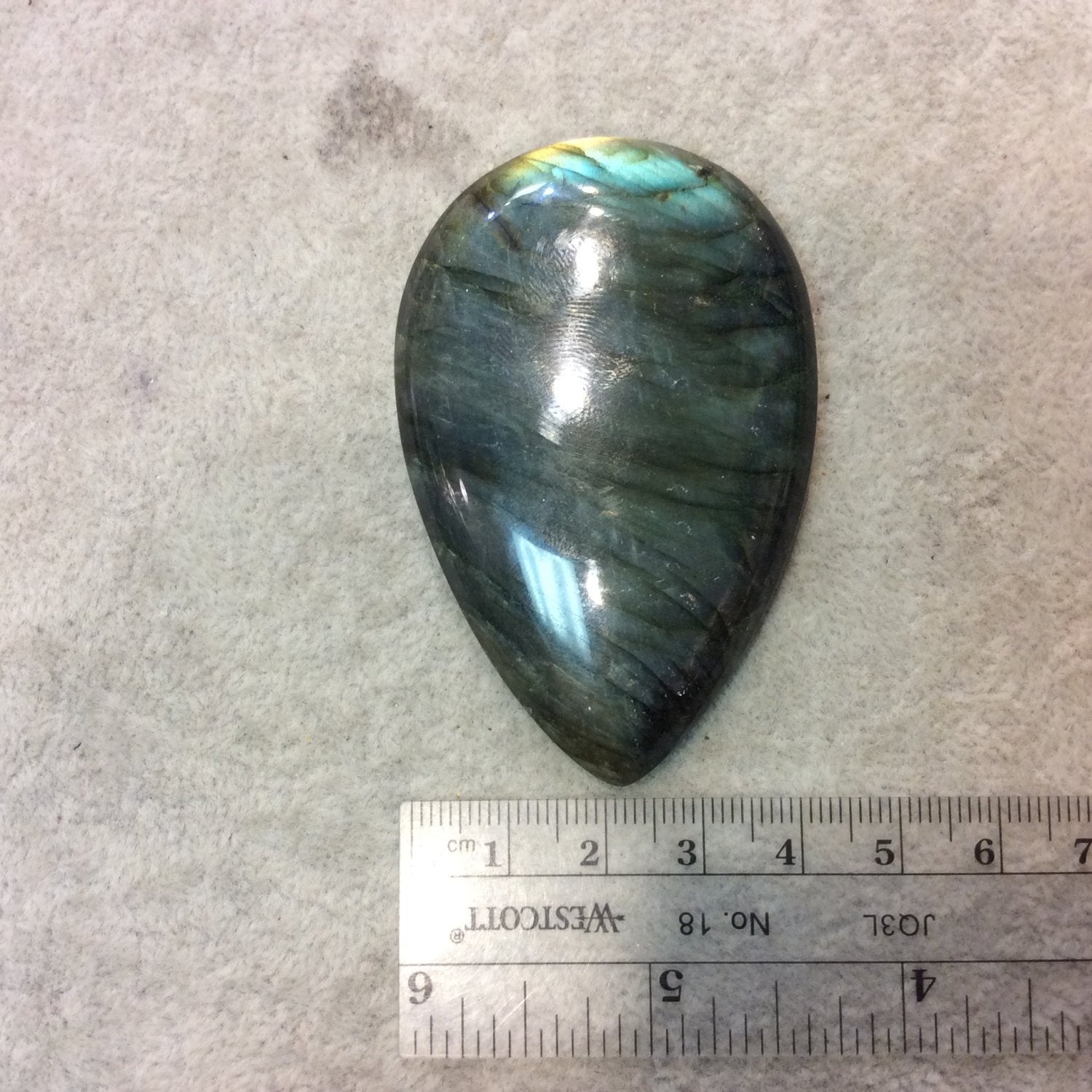 SPECIAL BATCH - AAA Pear/Teardrop Shaped Green Labradorite Domed Back Cabochon - Measuring 44mm x 67mm, 9mm Dome Height - Gemstone Cab