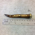 SALE - 4.5" Long Medium Brown Ox Bone Tusk Shaped Pendant with Dotted Gold Cap and Metal Dot Inlay - Measuring 17 x 116mm