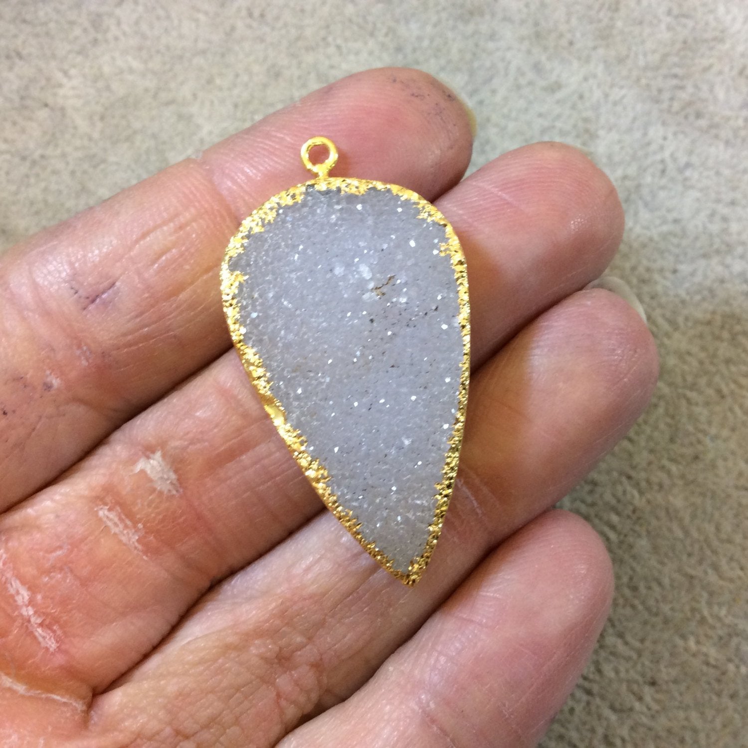 OOAK Premium Gold Electroplated Inverted Teardrop Shaped Druzy Pendant - Measuring 21mm x 27mm Approx. - Natural Pendant - Sold Individually