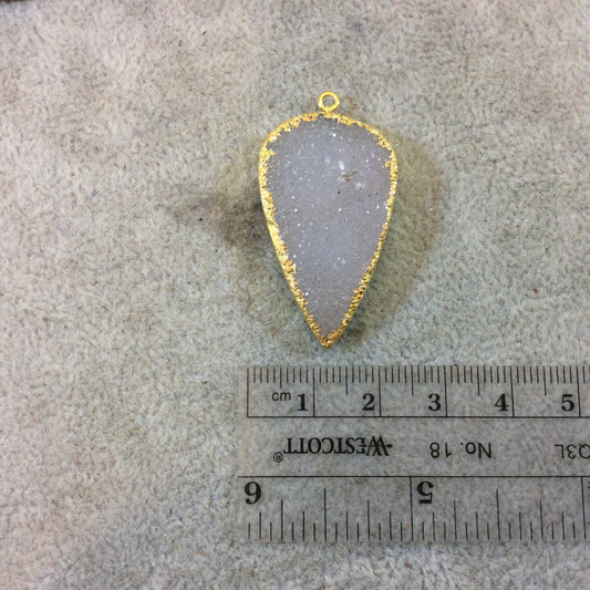 OOAK Premium Gold Electroplated Inverted Teardrop Shaped Druzy Pendant - Measuring 21mm x 27mm Approx. - Natural Pendant - Sold Individually