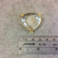 Gold Plated Faceted Clear Hydro (Lab Created) Quartz Heart/Teardrop Shaped Bezel Pendant - Measuring 28mm x 28mm - Sold Individually