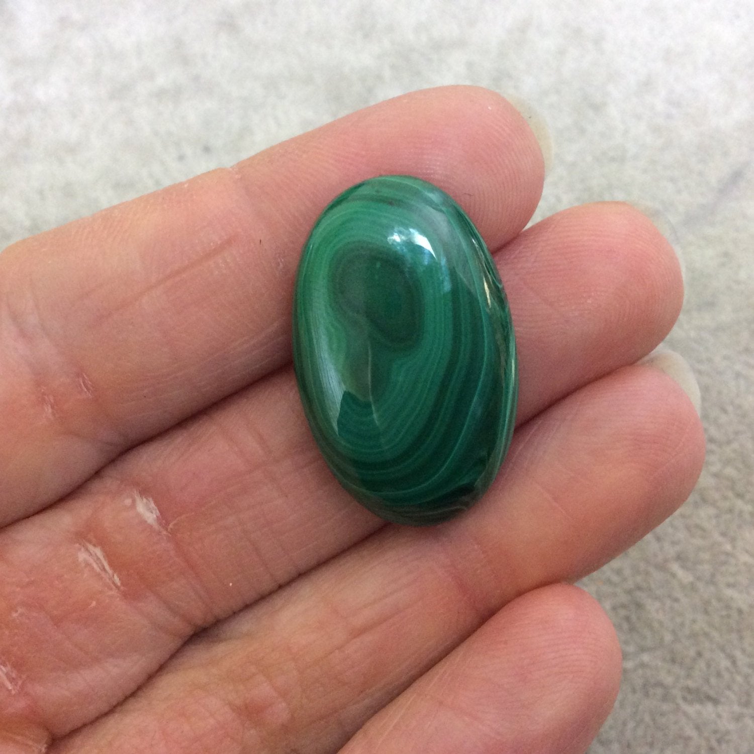 OOAK Genuine Malachite Oblong/Oval Shaped Flat Backed Cabochon - Measuring 19mm x 29mm, 5mm Dome Height - Natural High Quality Cab
