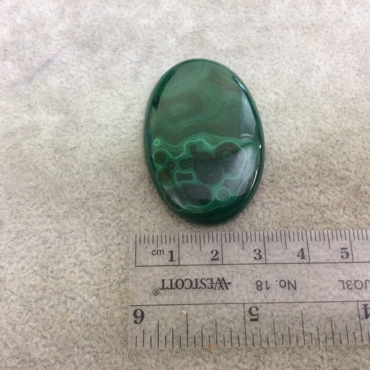 OOAK Genuine Malachite Oblong/Oval Shaped Slope Backed Cabochon - Measuring 30mm x 45mm, 6mm Dome Height - Natural High Quality Cab