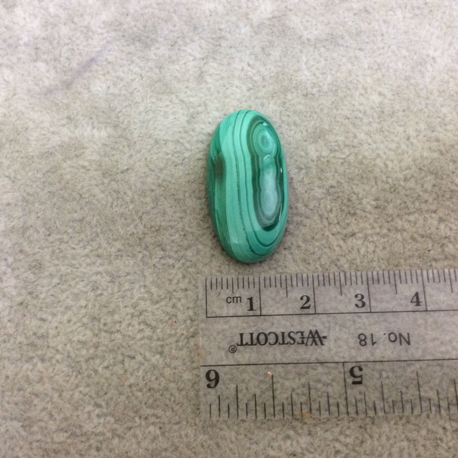 OOAK Genuine Malachite Oblong/Oval Shaped Flat Backed Cabochon - Measuring 16mm x 32mm, 6mm Dome Height - Natural High Quality Cab