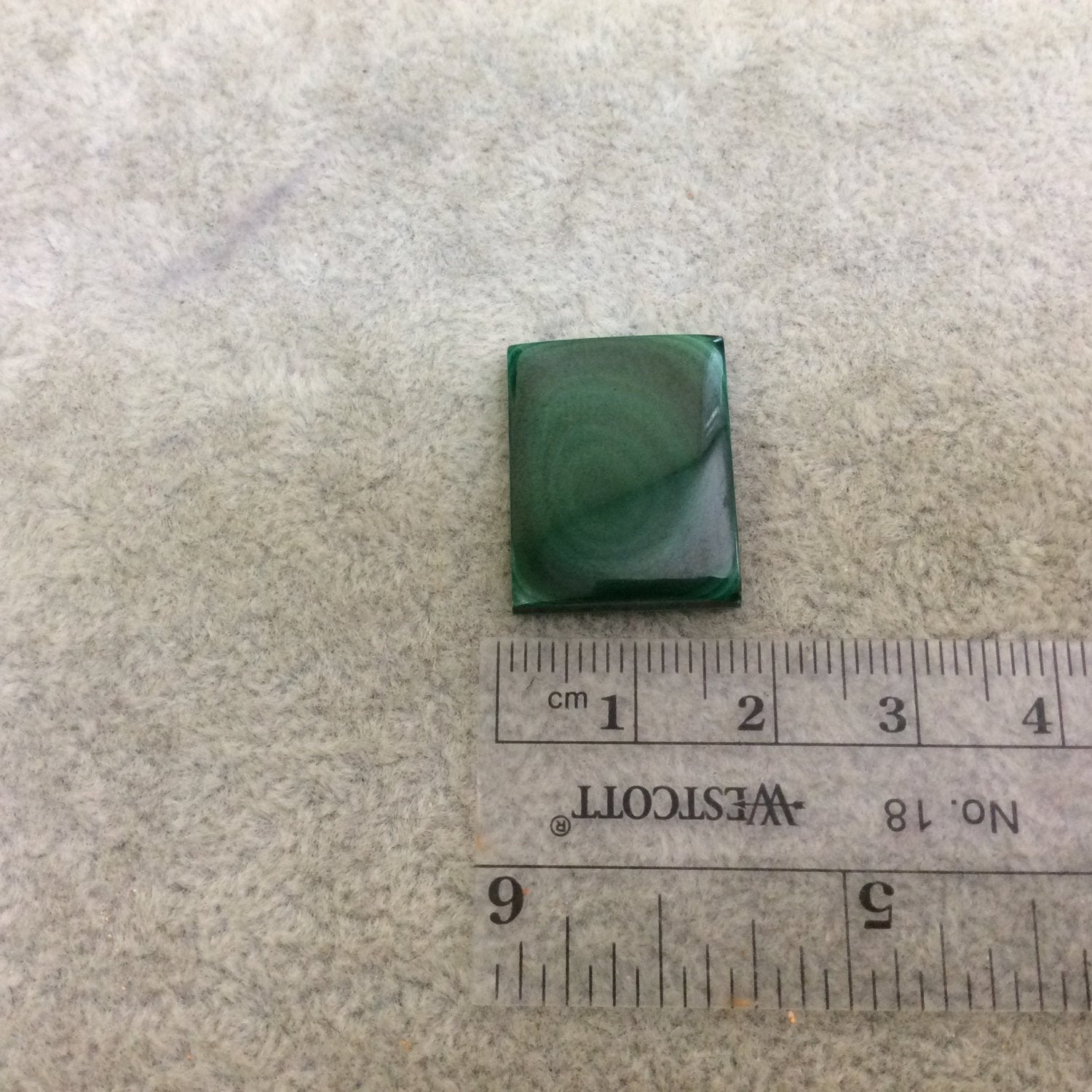 OOAK Genuine Malachite Rectangle Shaped Flat Backed Cabochon - Measuring 17mm x 21mm, 3.5mm Dome Height - Natural High Quality Cab