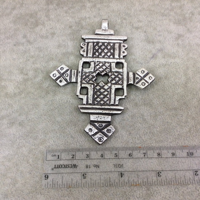 4" Oxidized Silver Ethiopian Cross Shaped (Style A) Plated Lightweight Aluminum Pendant with Bail - Measuring 81mm x 108mm - Sold Individual