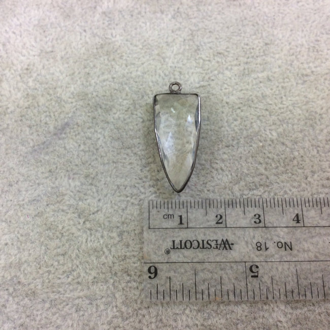 Gunmetal Plated Faceted Clear Hydro (Lab Created) Quartz Inverted Triangle Shaped Bezel Pendant - Measuring 12mm x 28mm - Sold Individually