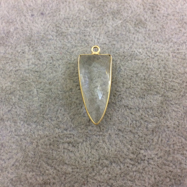 Gold Plated Faceted Clear Hydro (Lab Created) Quartz Inverted Triangle Shaped Bezel Pendant - Measuring 12mm x 28mm - Sold Individually