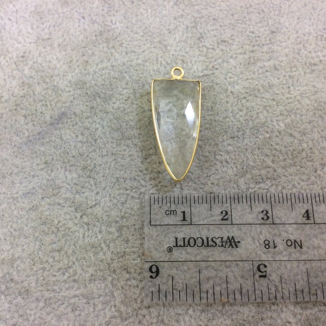 Gold Plated Faceted Clear Hydro (Lab Created) Quartz Inverted Triangle Shaped Bezel Pendant - Measuring 12mm x 28mm - Sold Individually