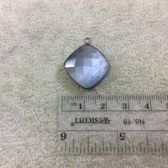 Gunmetal Plated Faceted Synthetic Gray Cat's Eye (Manmade Glass) Diamond Shaped Bezel Pendant - Measuring 18mm x 18mm - Sold Individually