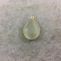 Gold Plated Faceted Synthetic Ivory Cat's Eye (Manmade Glass) Pear/Teardrop Shaped Bezel Pendant - Measuring 18mm x 24mm - Sold Individually