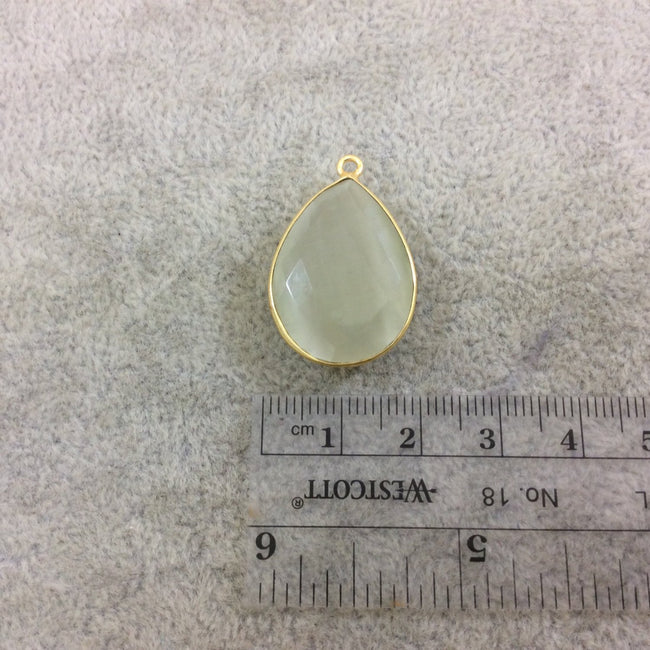Gold Plated Faceted Synthetic Ivory Cat's Eye (Manmade Glass) Pear/Teardrop Shaped Bezel Pendant - Measuring 18mm x 24mm - Sold Individually