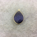 Deep Purple Cat's Eye Bezel | Gold Plated Faceted Synthetic (Manmade Glass) Teardrop Shaped Pendant - Measuring 18mm x 24mm