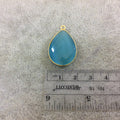 Aqua Cat's Eye Bezel | Gold Plated Faceted Synthetic (Manmade Glass) Pear Teardrop Shaped Pendant - Measuring 18mm x 24mm -Sold Individually