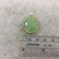 Celery Green Cat's Eye Bezel | Gold Plated Faceted Synthetic (Manmade Glass) Teardrop Shaped Pendant - Measuring 18mm x 24mm