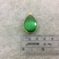 Gold Plated Faceted Synthetic Grass Green Cat's Eye (Manmade Glass) Teardrop Shaped Bezel Pendant - Measuring 18mm x 24mm - Sold Individual